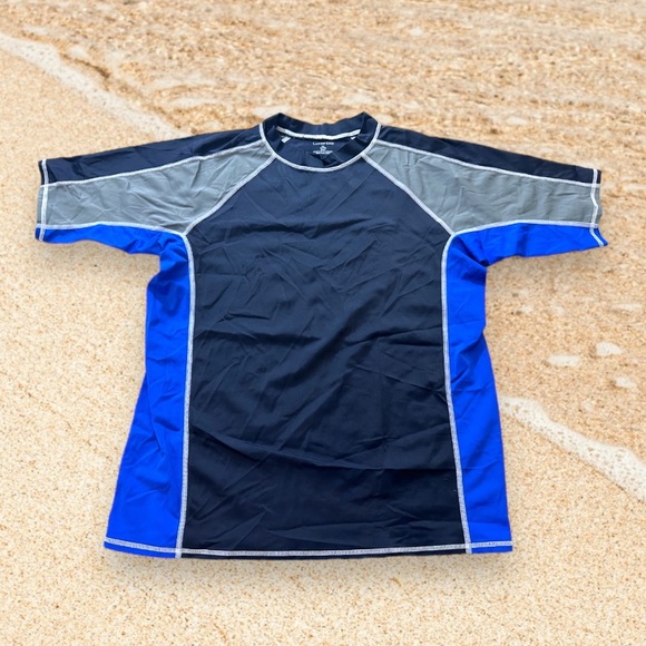 Lands’ End Kids Color Block Short Sleeve Rashguard Swim Shirt - Picture 1 of 4